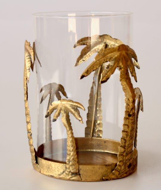 Gold Metal Palm Tree Candle Holder